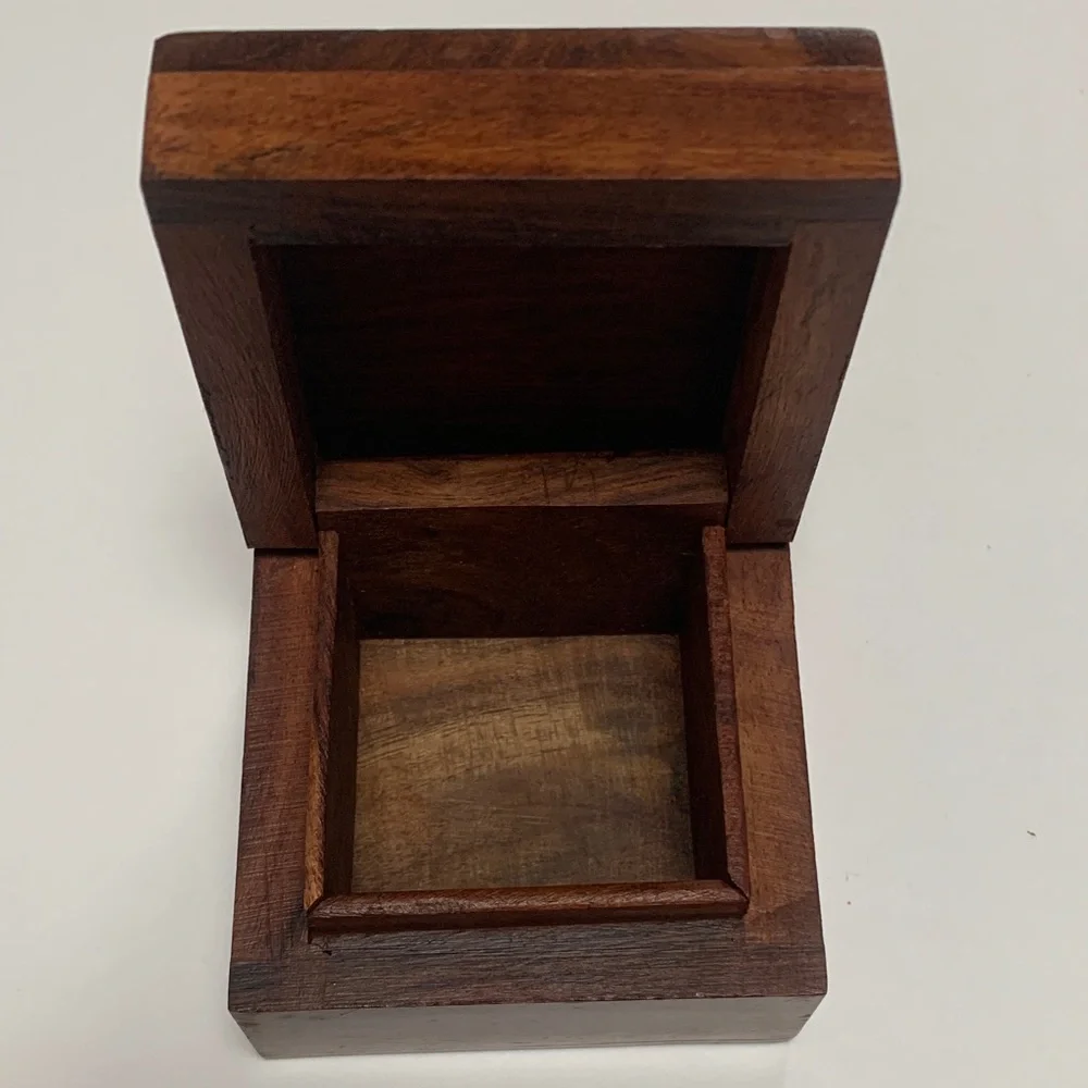 Handcrafted Jewelry Wooden Box with Natural finish.Used in great condition. 3x3.